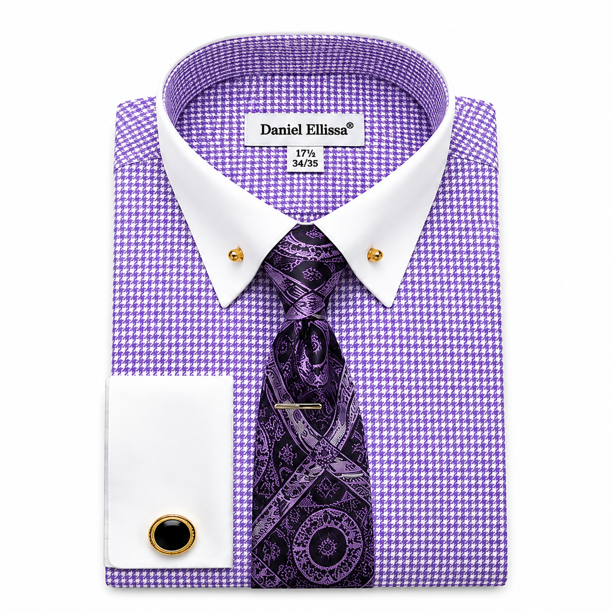 Men’s lavender and white collar patterned dress shirt set