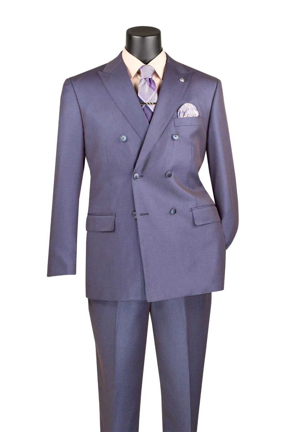 Dusty Purple Regular Fit Double-Breasted Sharkskin Suit with Peak Lapel – Upscale Men’s Fashion