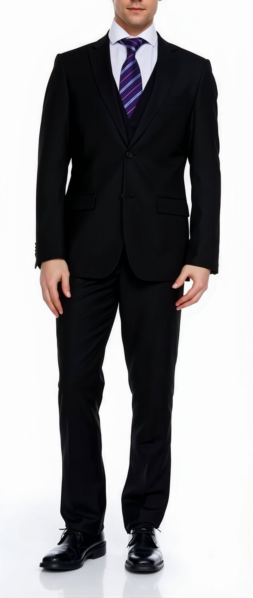 Ferera Collection-Men's 3 Piece Modern Fit Suit Solid Black - Upscale Men's Fashion