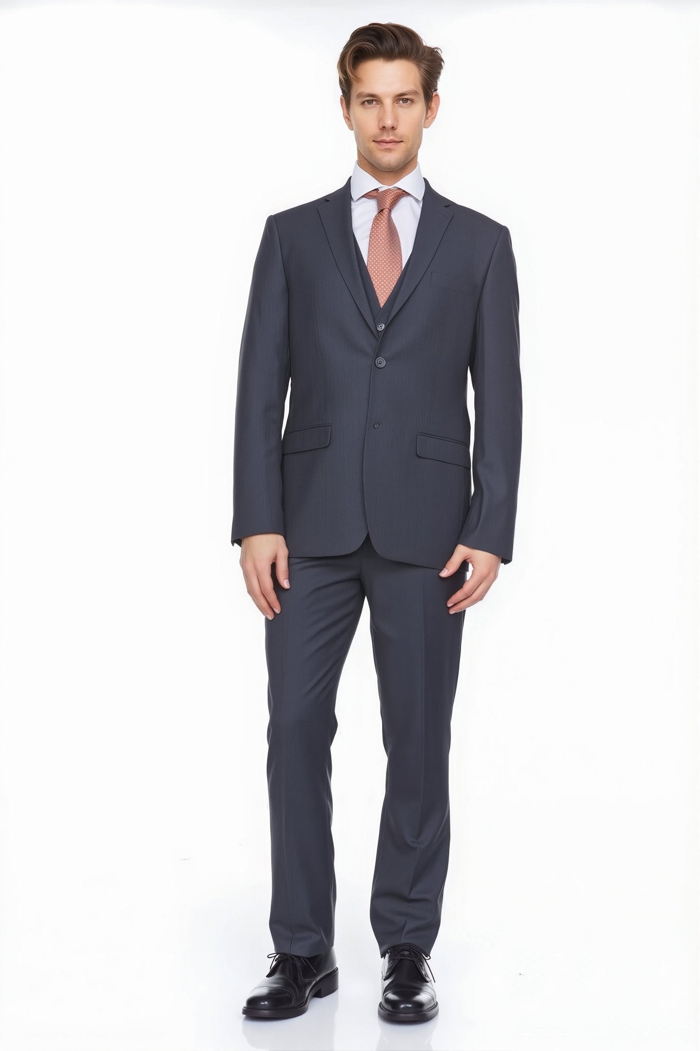 Ferera Collection-Men's 3 Piece Modern Fit Suit Color Dark Gray - Upscale Men's Fashion