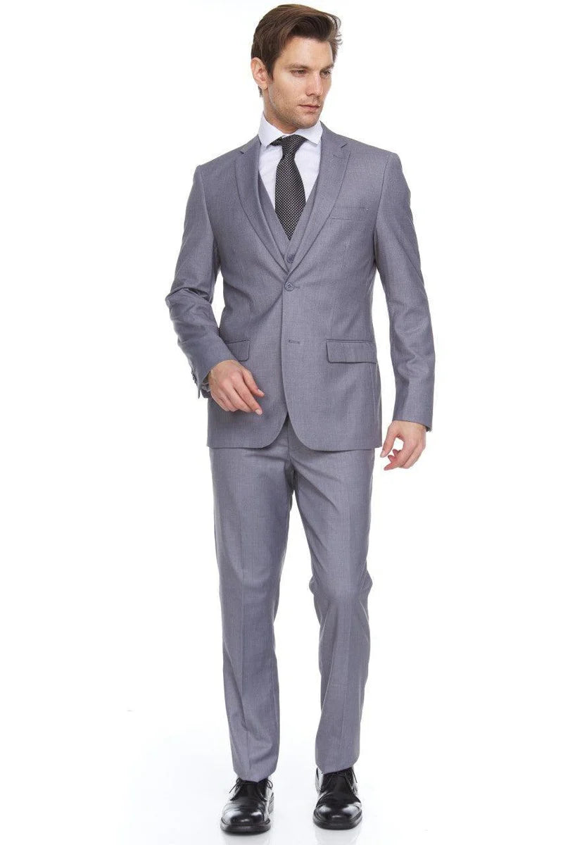 Men's 3 Piece Slim Fit Suit Solid Light Grey