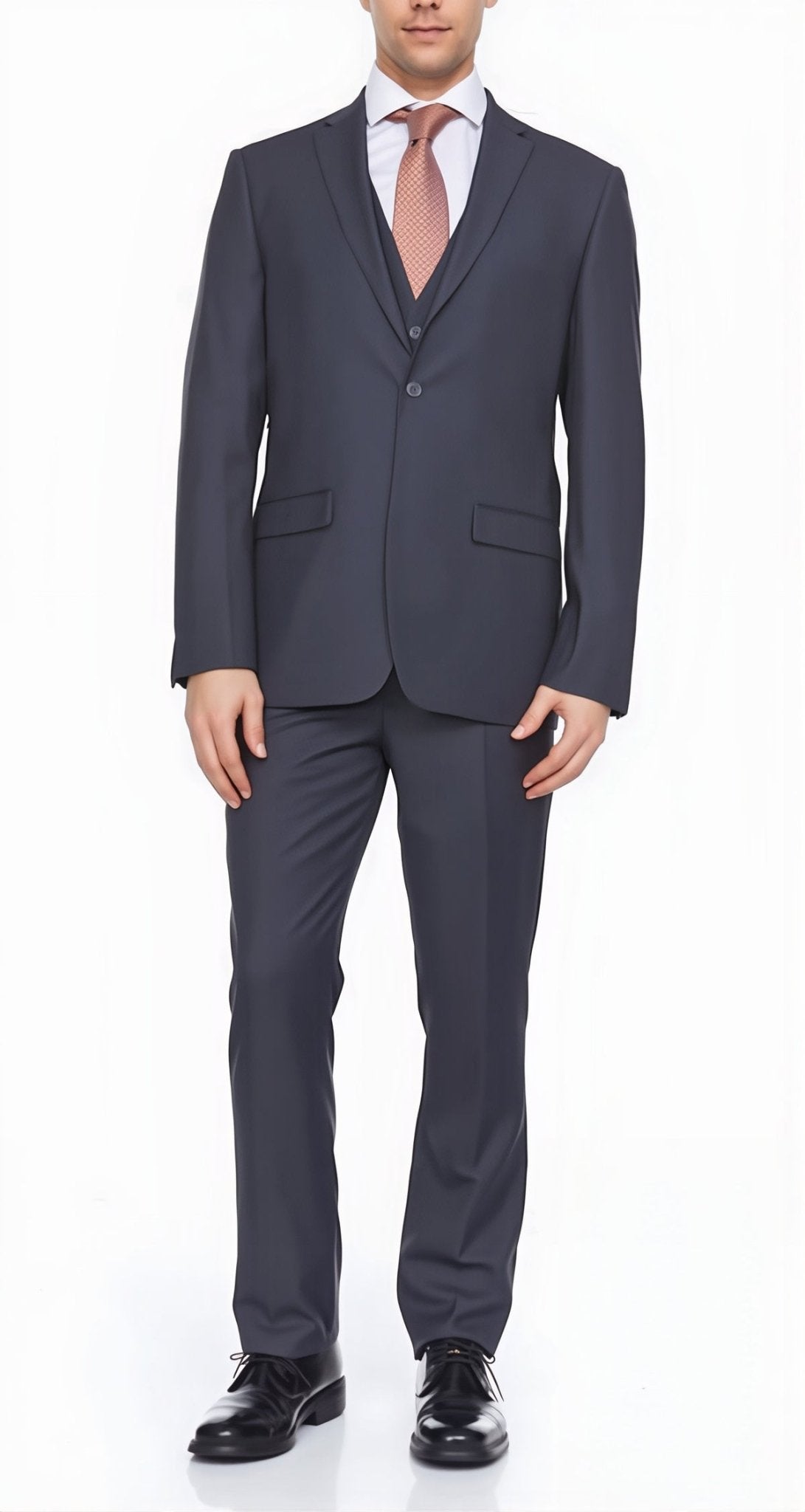 Ferera Collection-Men's 3 Piece Slim Fit Suit Solid Dark Gray - Upscale Men's Fashion