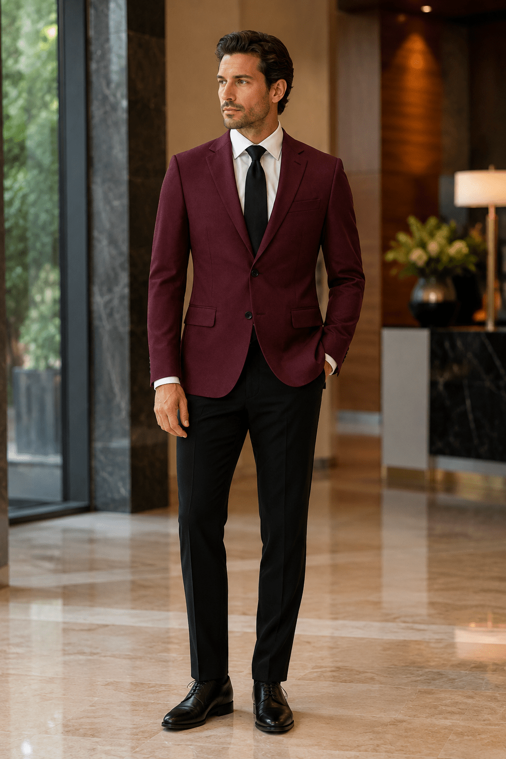 Ferera Collection Men's Burgundy Slim Fit Suit Jacket - Upscale Men's Fashion