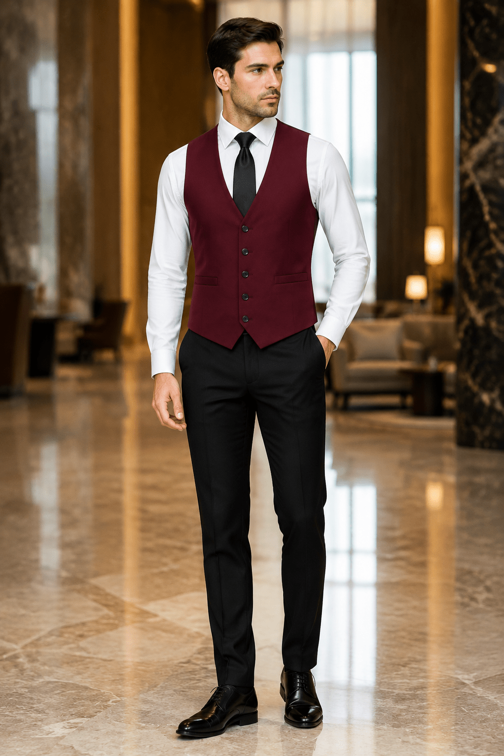 Ferera Collection Men's Burgundy Slim Fit Suit Vest - Upscale Men's Fashion
