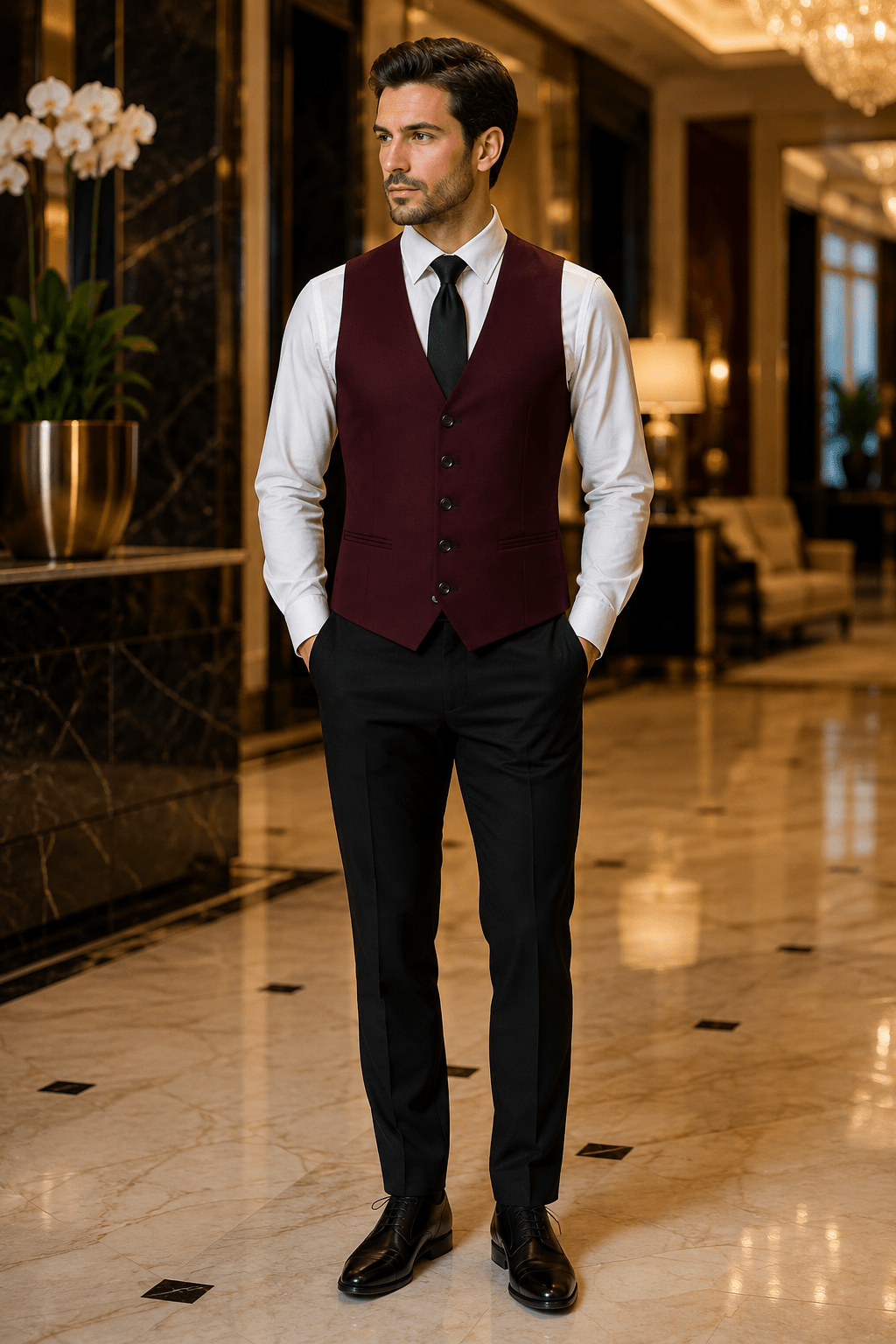 Ferera Collection Men's Burgundy Modern Fit Suit Vest - Upscale Men's Fashion