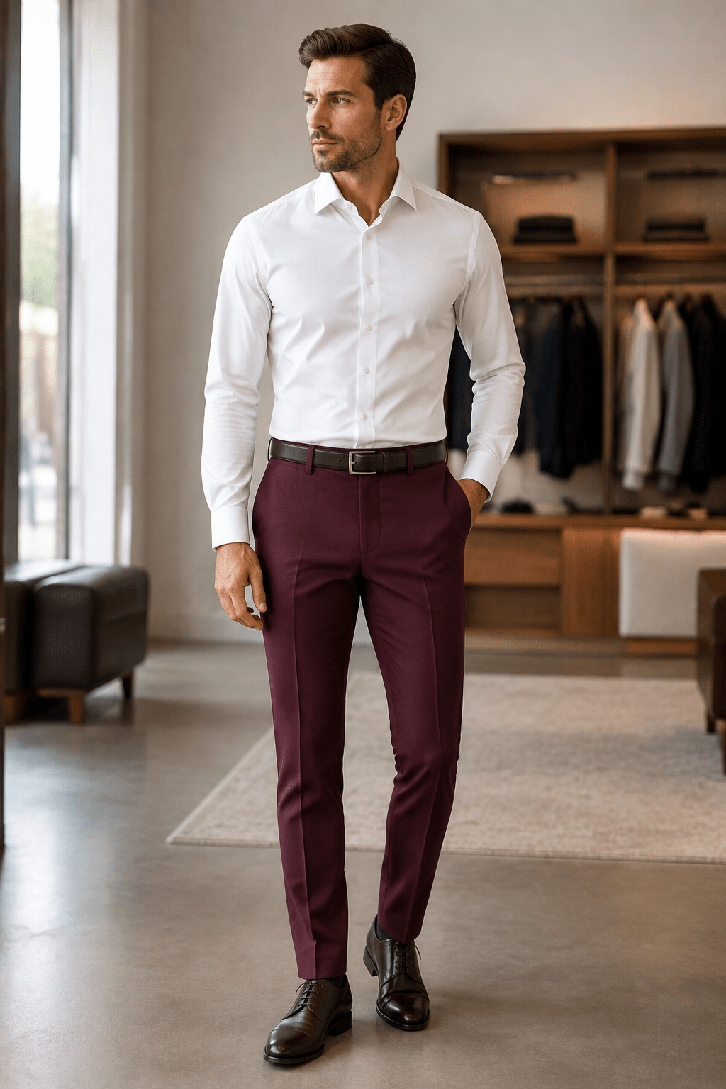 Ferera Collection Men's Burgundy Slim Fit Suit Pants - Upscale Men's Fashion