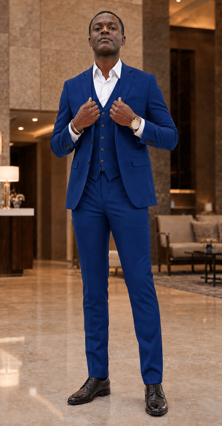Men's French Blue 3-Piece Slim Fit Suit
