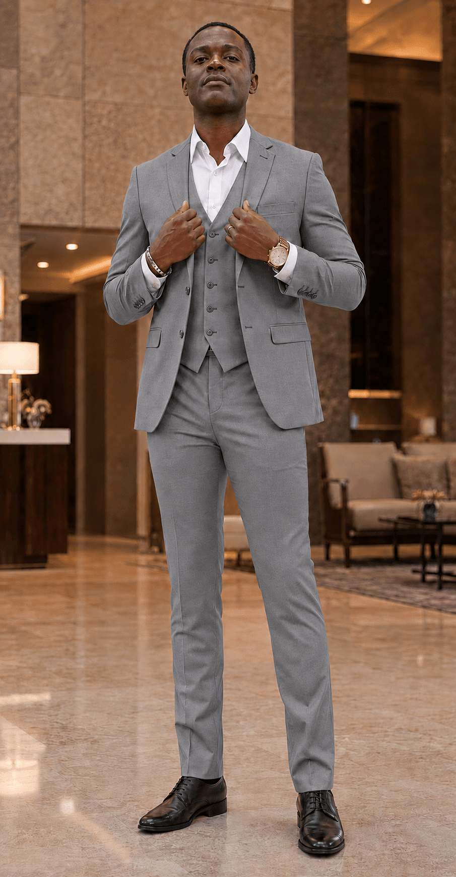 Ferera Collection-Men's 3 Piece Slim Fit Suit Solid Light Grey - Upscale Men's Fashion