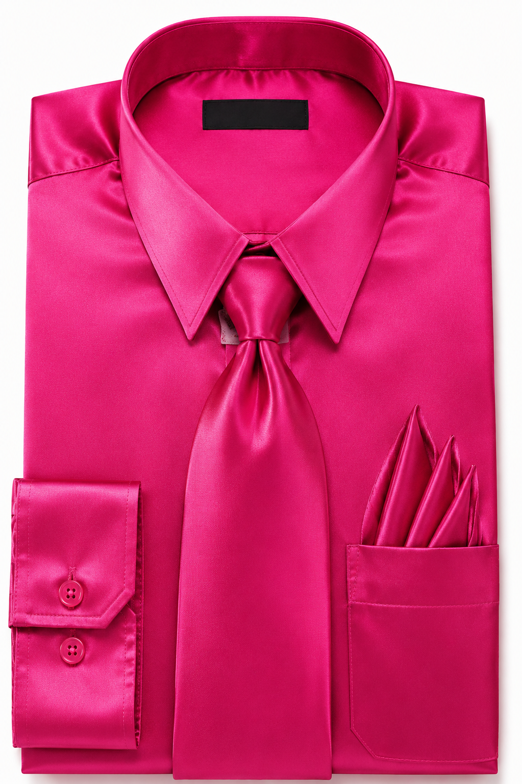 Fuchsia Satin Dress Shirt Set with Matching Tie & Pocket Square