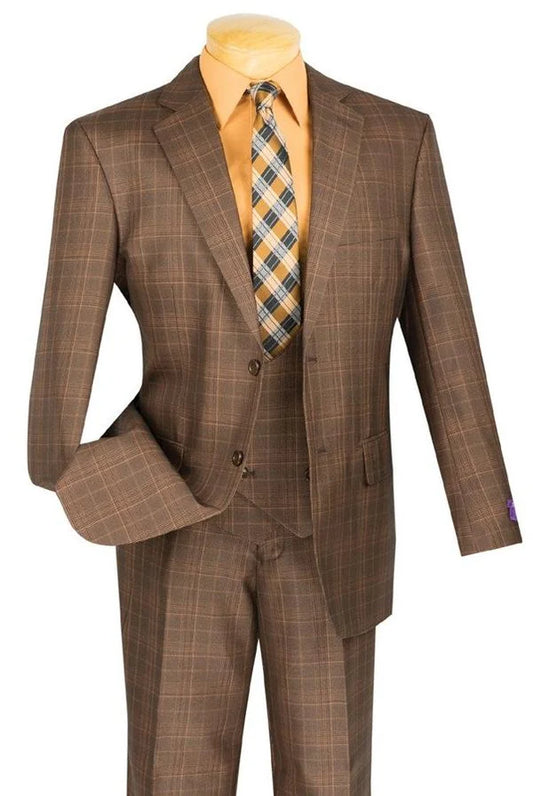 Glenmore Collection-Regular Fit Chestnut Glen Plaid Three-Piece Suit