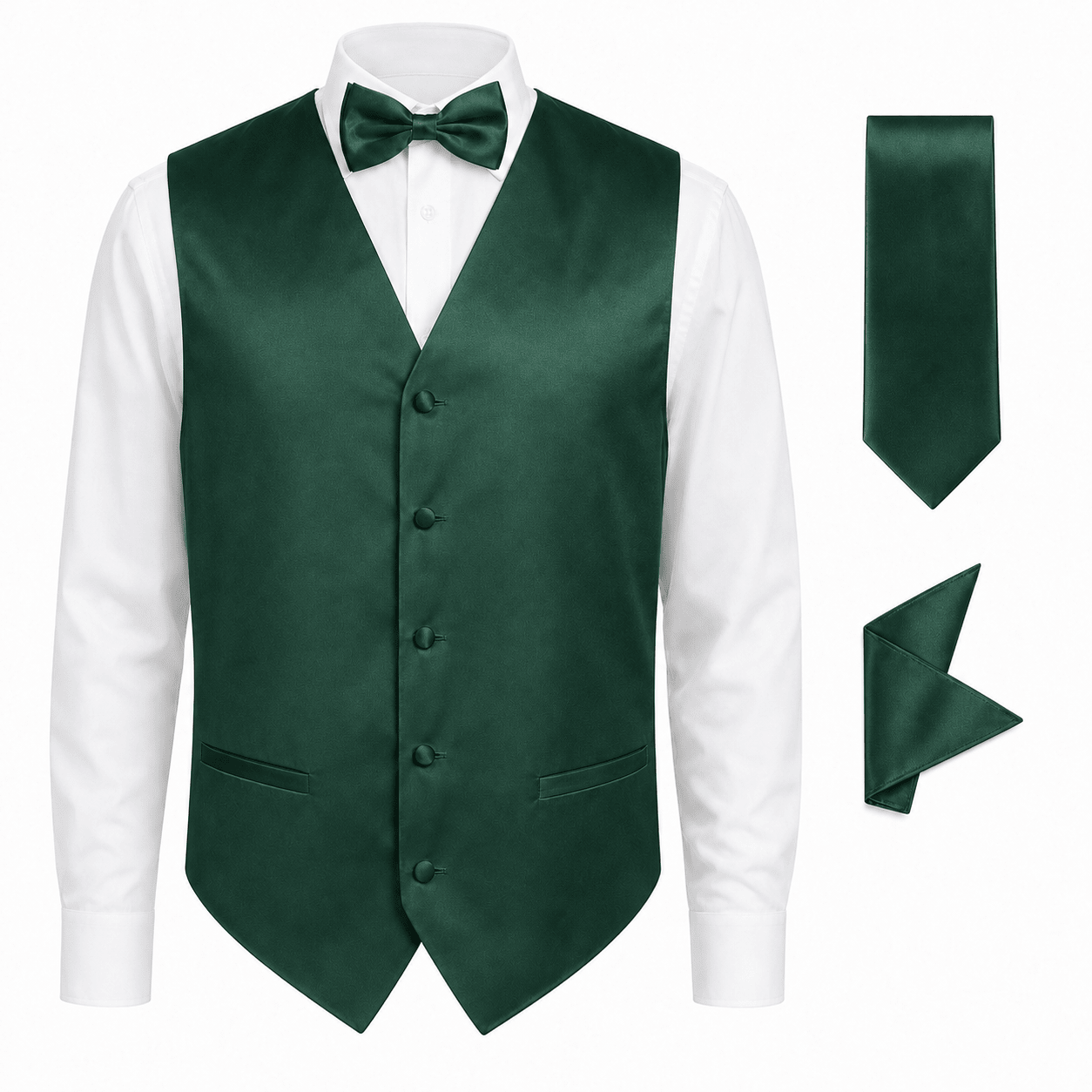 Hunter Green Satin Tuxedo Vest Set - Upscale Men's Fashion