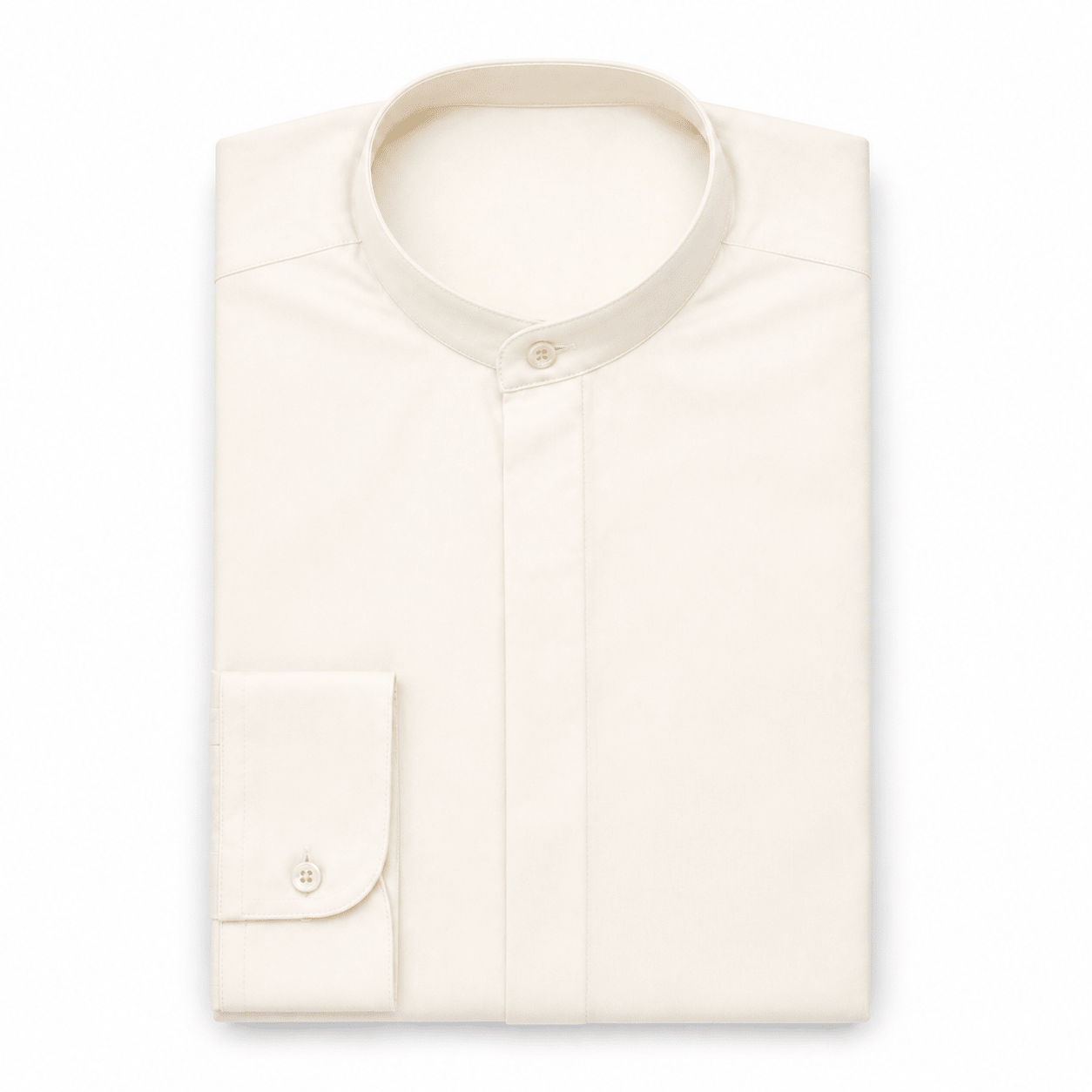 Banded Collar Dress Shirt, Ivory - Upscale Men's Fashion