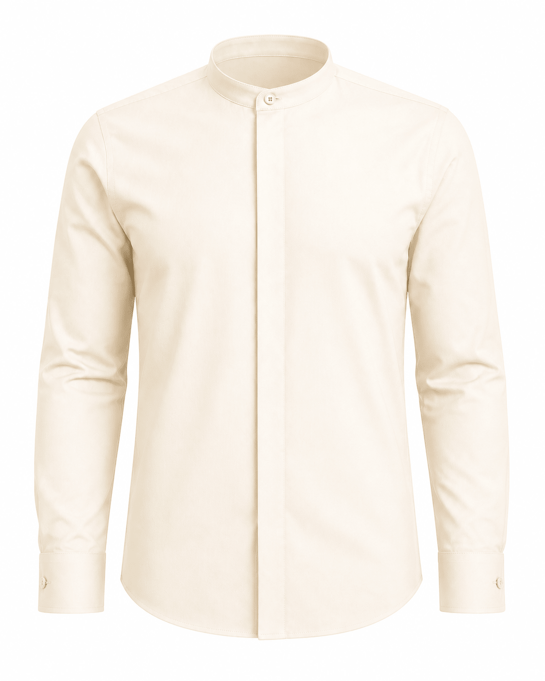 Banded Collar Dress Shirt, Ivory - Upscale Men's Fashion