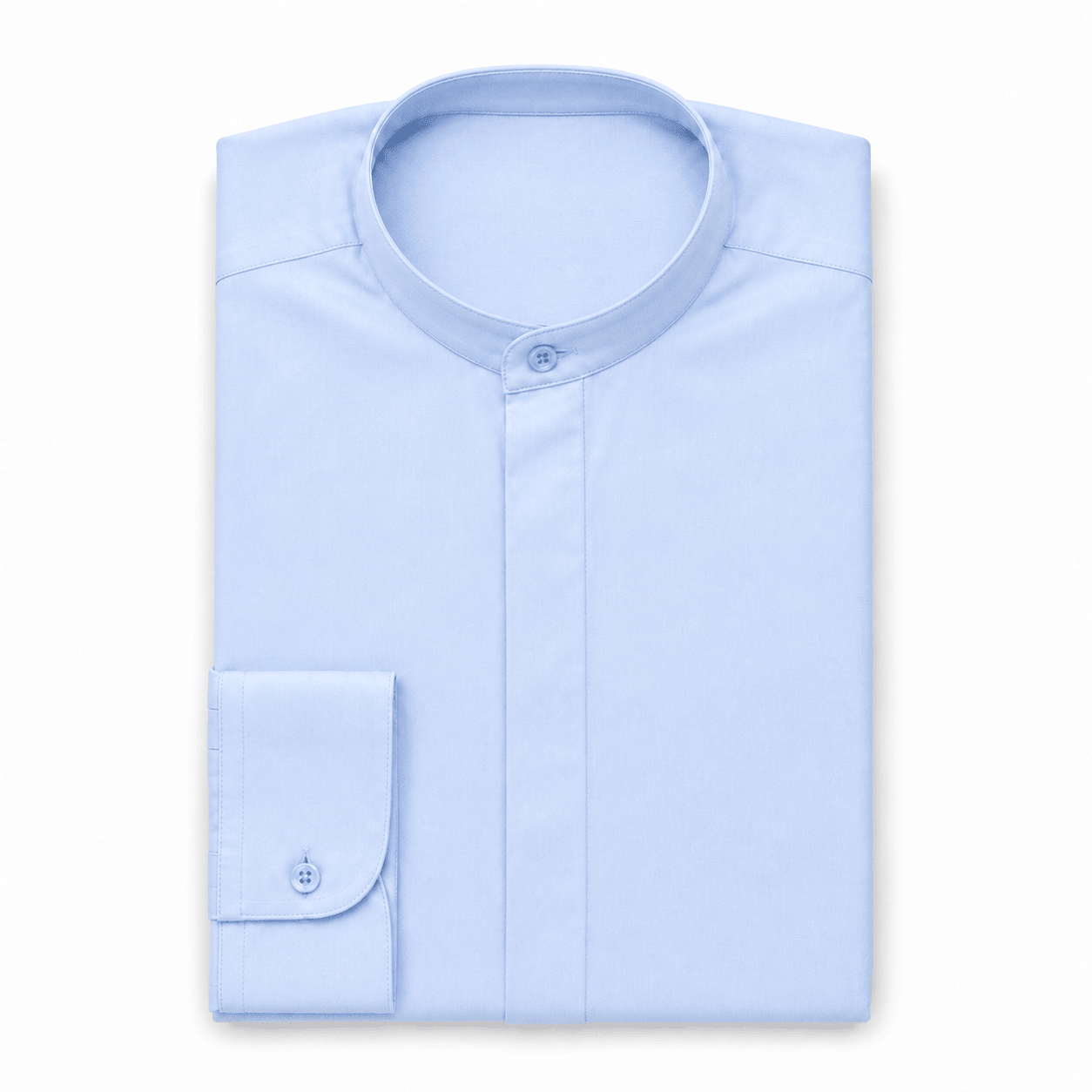 Banded Collar Dress Shirt, Light Blue - Upscale Men's Fashion