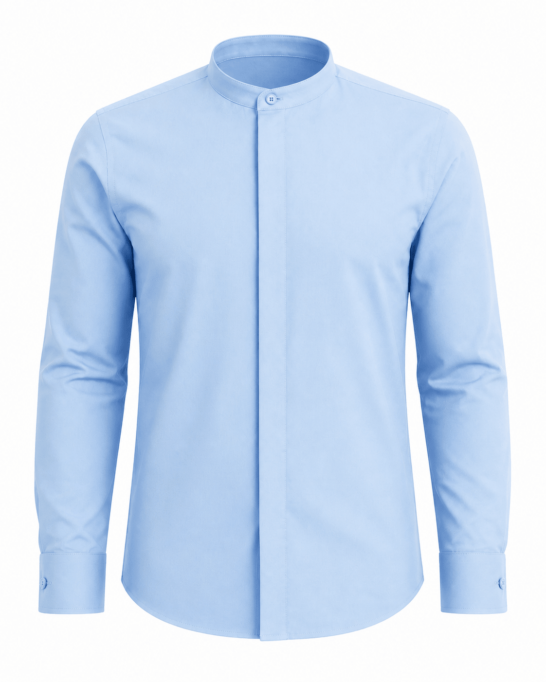 Banded Collar Dress Shirt, Light Blue - Upscale Men's Fashion