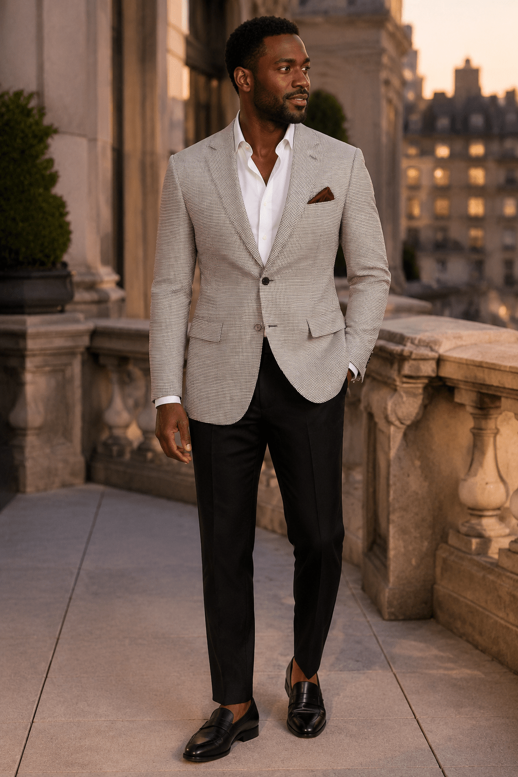 Men's Black Houndstooth Modern Fit 2-Button Blazer - Upscale Men's Fashion