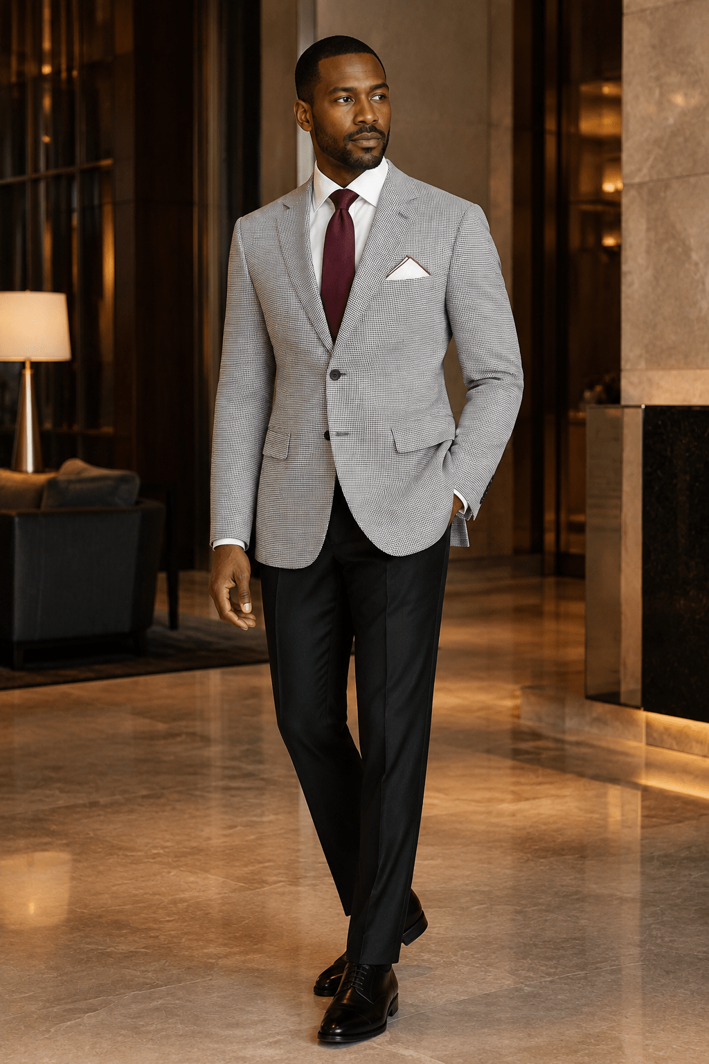 Men's Black Houndstooth Modern Fit 2-Button Blazer - Upscale Men's Fashion