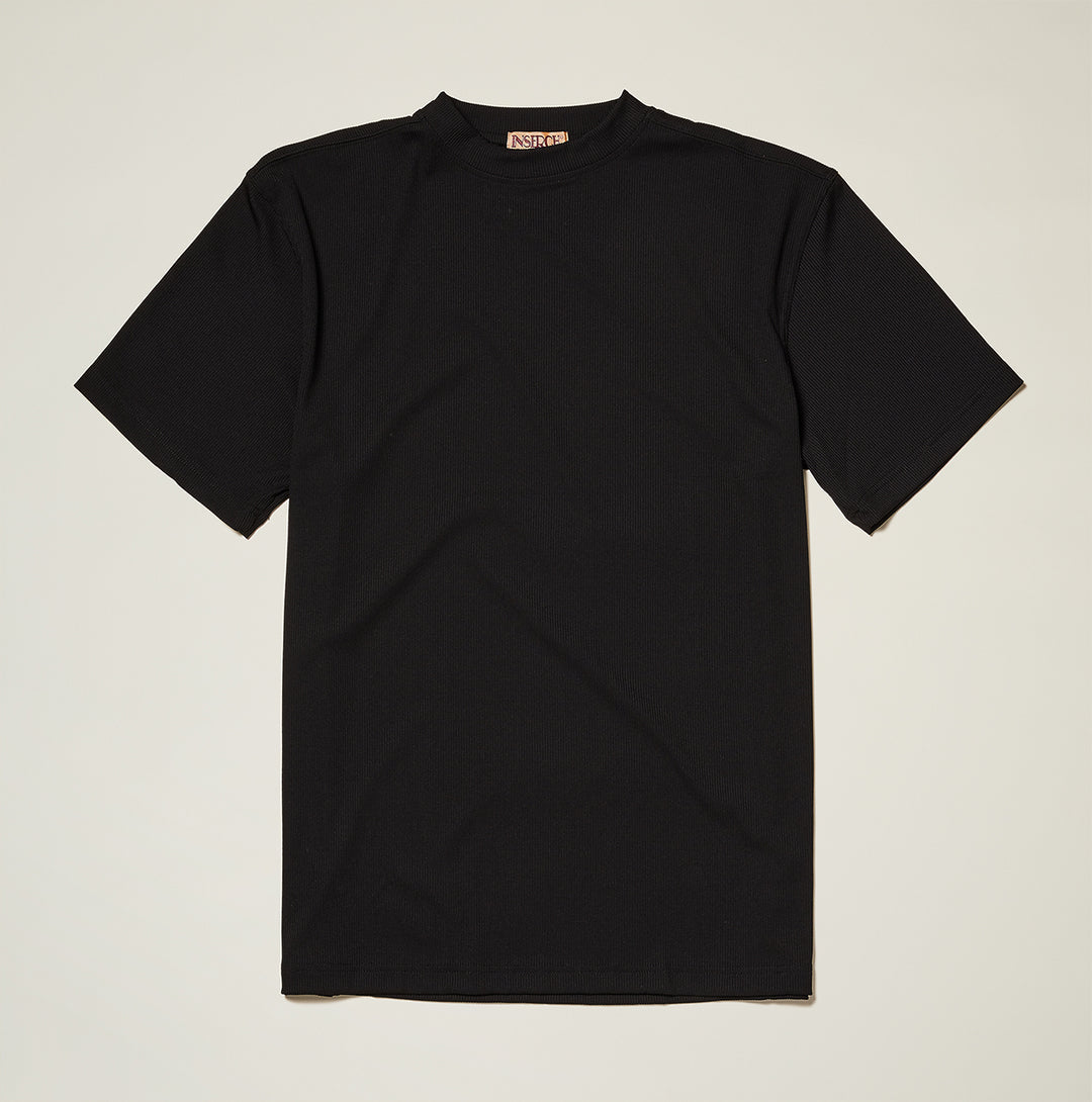 Men's black ribbed regular fit crew neck short sleeve T-shirt