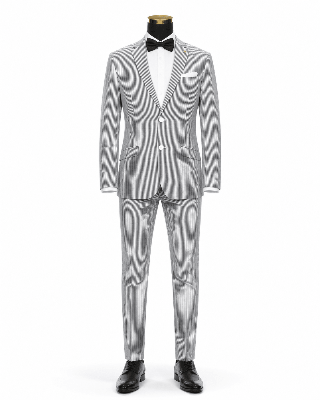 MEN'S 2PC SUMMER SEERSUCKER SLIM FIT SUIT IN BLACK PINSTRIPE - Upscale Men's Fashion