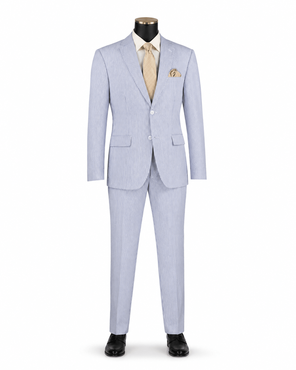 MEN'S 2PC SEERSUCKER MODERN FIT SUIT IN BLUE PINSTRIPE - Upscale Men's Fashion
