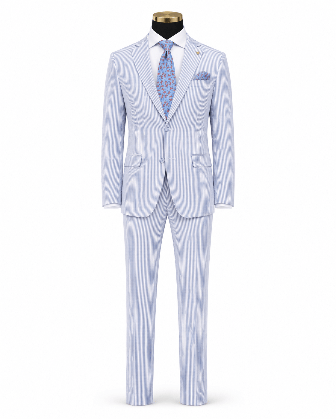 MEN'S 2PC SUMMER SEERSUCKER SLIM FIT SUIT IN BLUE PINSTRIPE - Upscale Men's Fashion