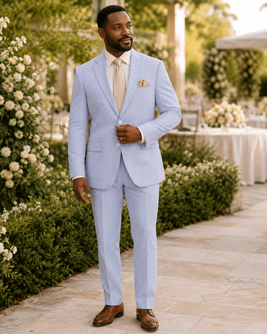 MEN'S 2PC SEERSUCKER MODERN FIT SUIT IN BLUE PINSTRIPE - Upscale Men's Fashion