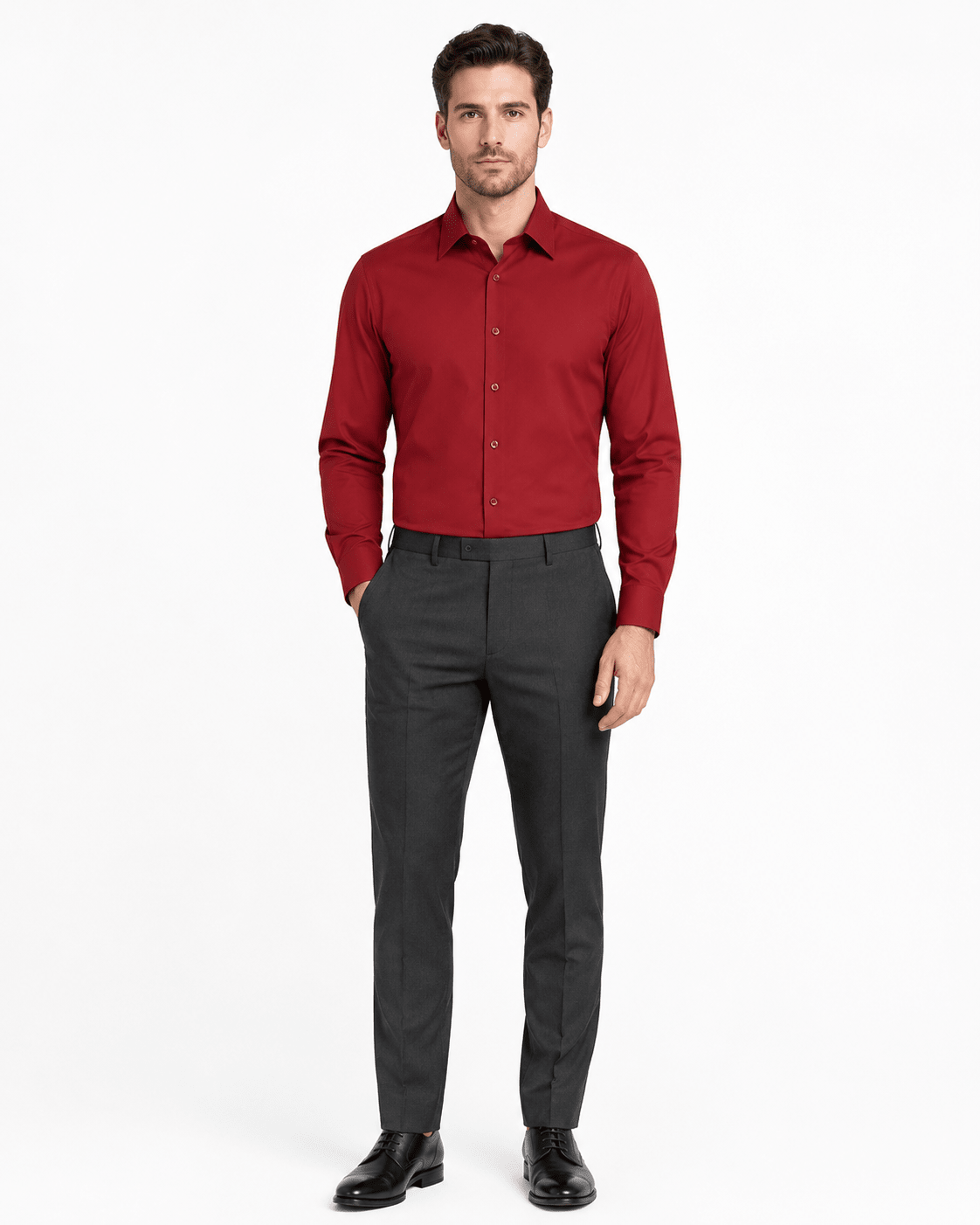 Men's Slim Fit Dress Shirt Color Burgundy - Upscale Men's Fashion