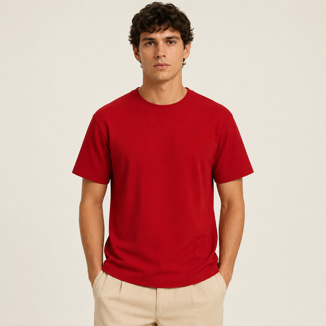 Men's chili pepper ribbed regular fit crew neck T-shirt front studio view