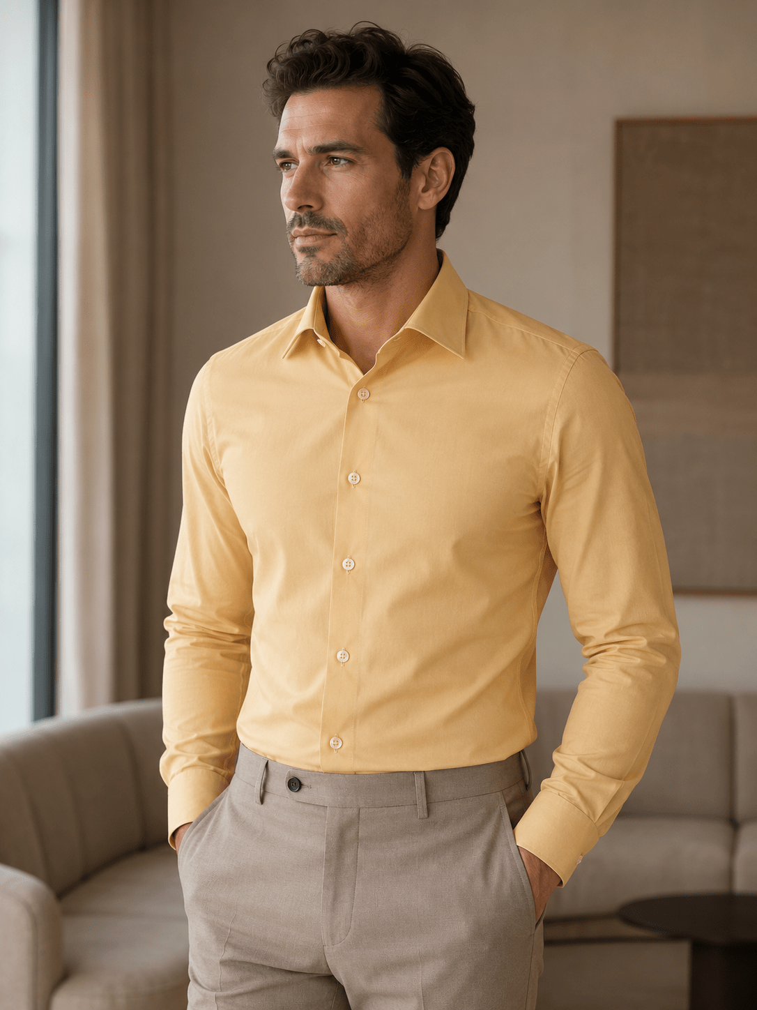 Men's Slim Fit Dress Shirt Color Corn - Upscale Men's Fashion