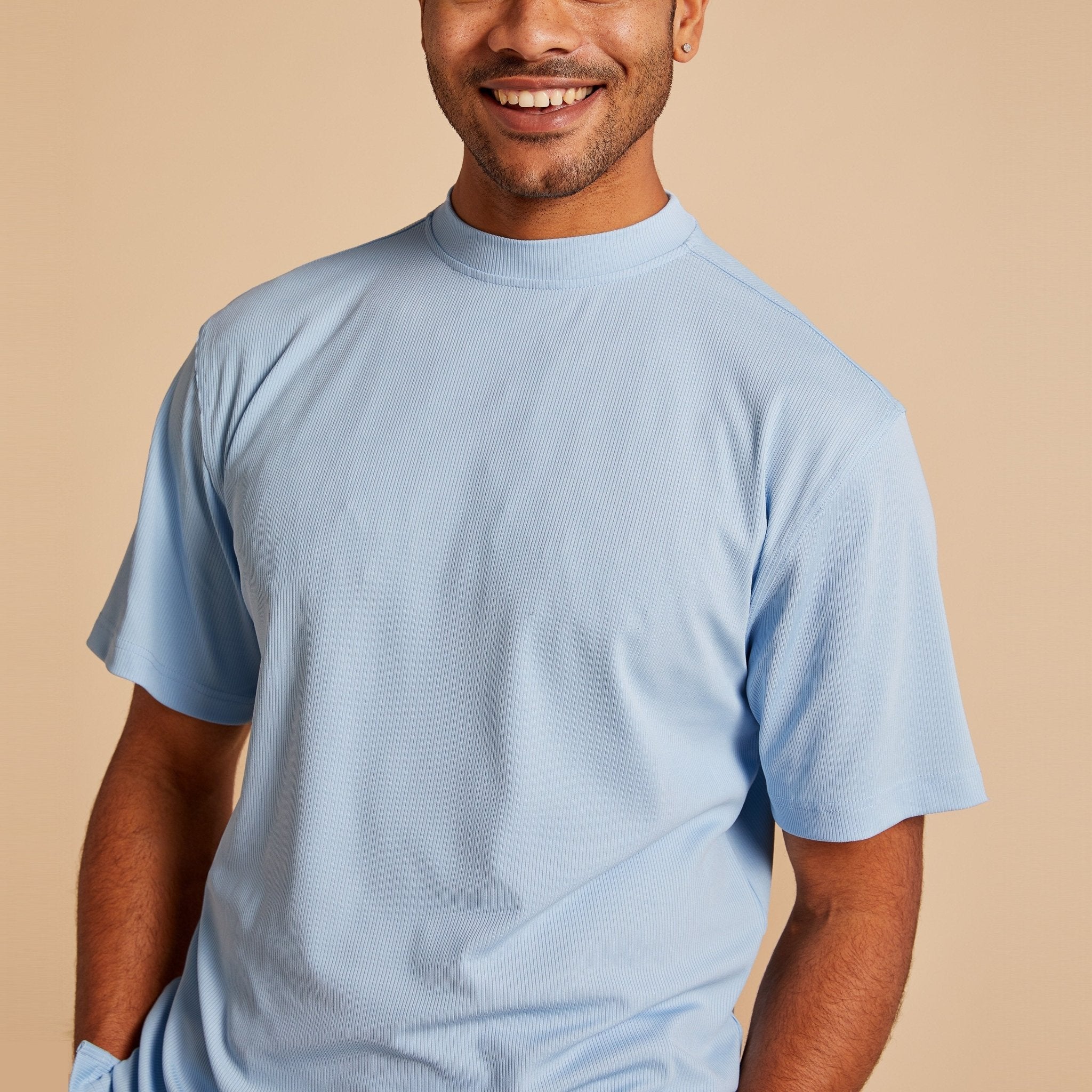 Lake Blue Ribbed Regular Fit Crew Neck T-Shirt - Upscale Men's Fashion