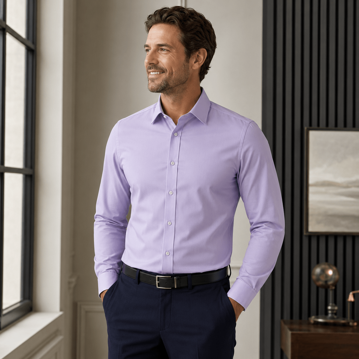 Slim Fit Dress Shirt, Lavender - Upscale Men's Fashion