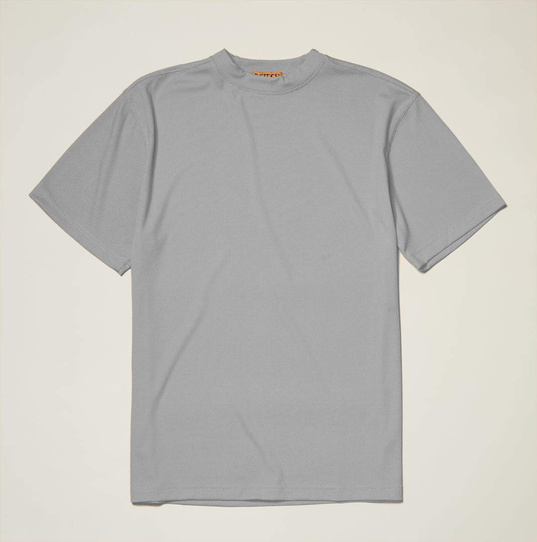 Men's light gray ribbed regular fit crew neck short sleeve T-shirt