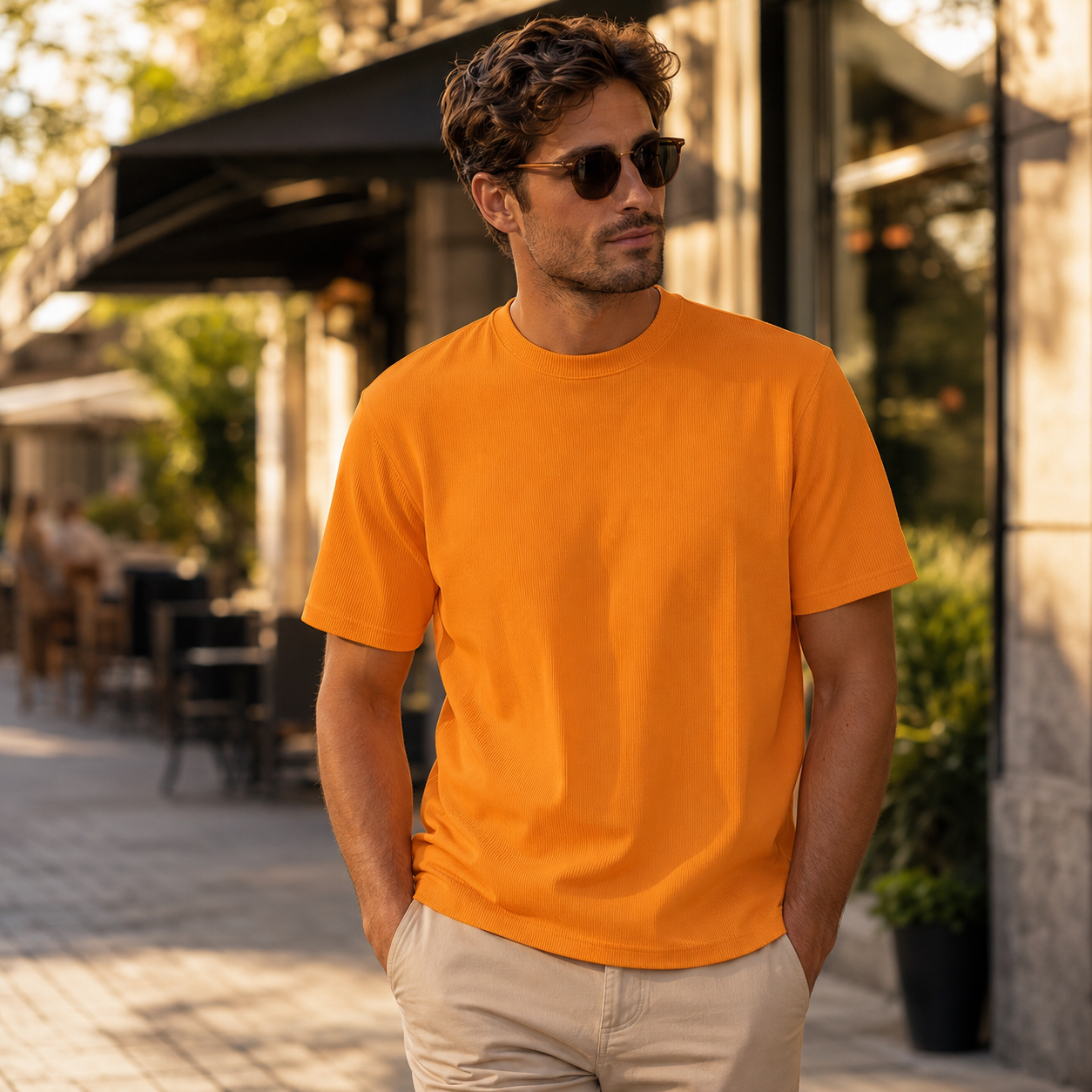 Men's melon ribbed regular fit crew neck T-shirt outdoor lifestyle