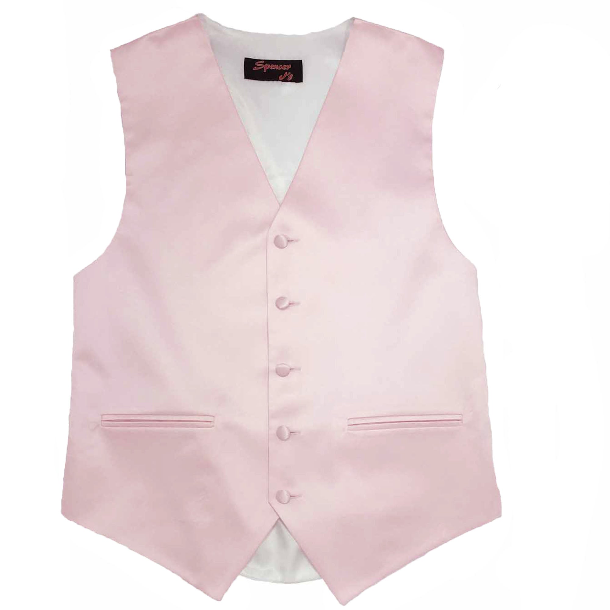 Men’s pink satin full-back formal vest – front view