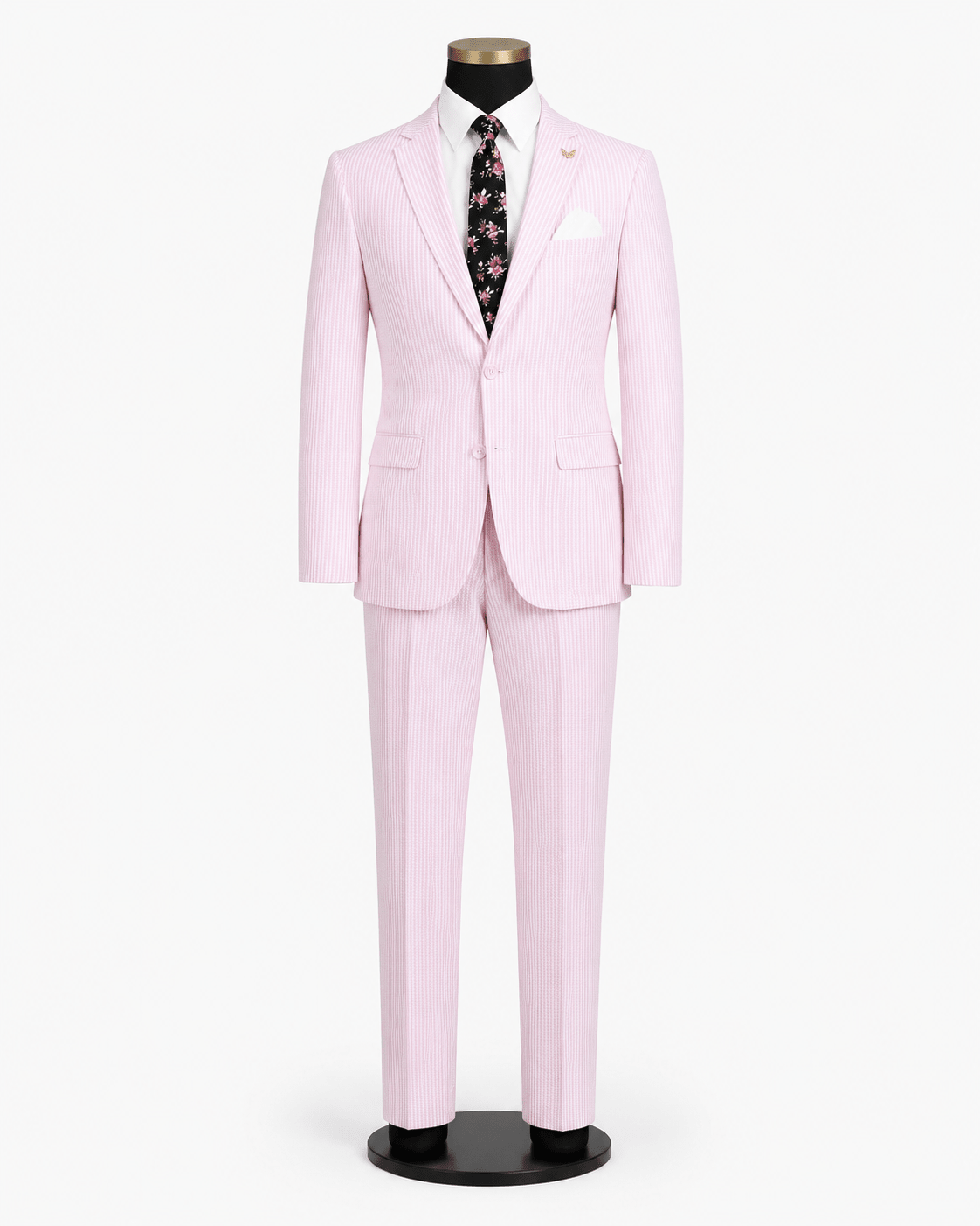 MEN'S 2PC SUMMER SEERSUCKER SLIM FIT SUIT IN PINK PINSTRIPE - Upscale Men's Fashion
