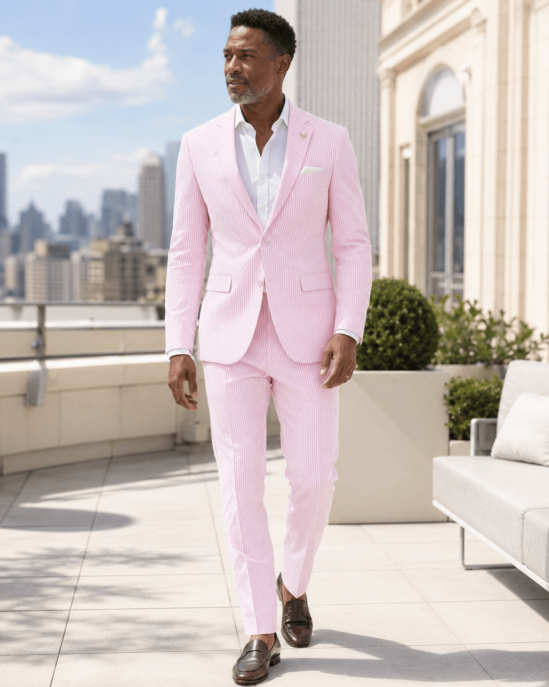 Men's Pink Slim Fit 2-Piece Pinstripe Suit by Ferrecci