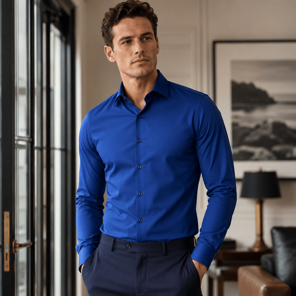 Men's Slim Fit Dress Shirt Color Royal - Upscale Men's Fashion