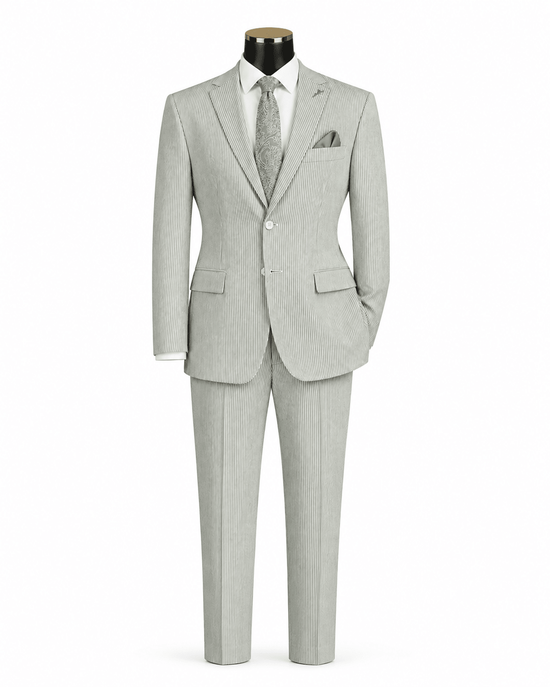 Men's 2-Piece Seersucker Modern Fit Suit in Sage Green Pinstripe - Upscale Men's Fashion