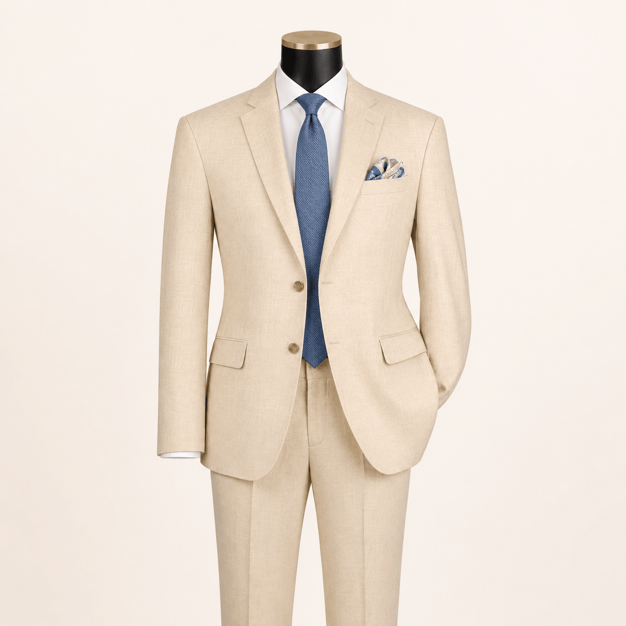 Men's Tan Linen Blend Modern Fit 2-Piece Suit - Upscale Men's Fashion