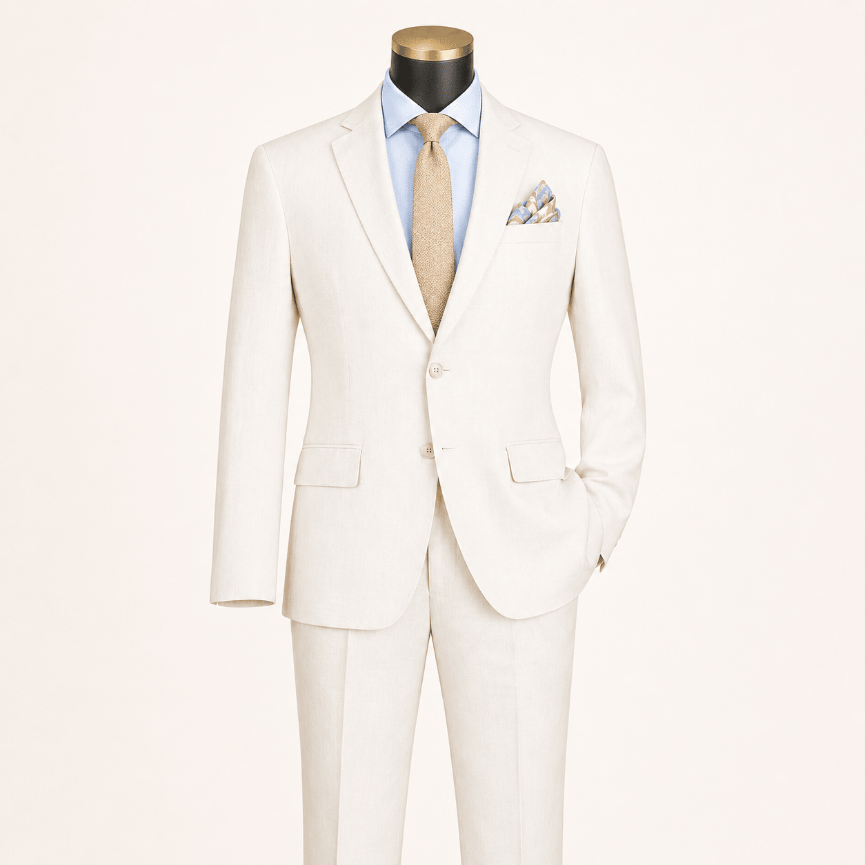 Men's White Linen Blend Modern Fit 2-Piece Suit - Upscale Men's Fashion