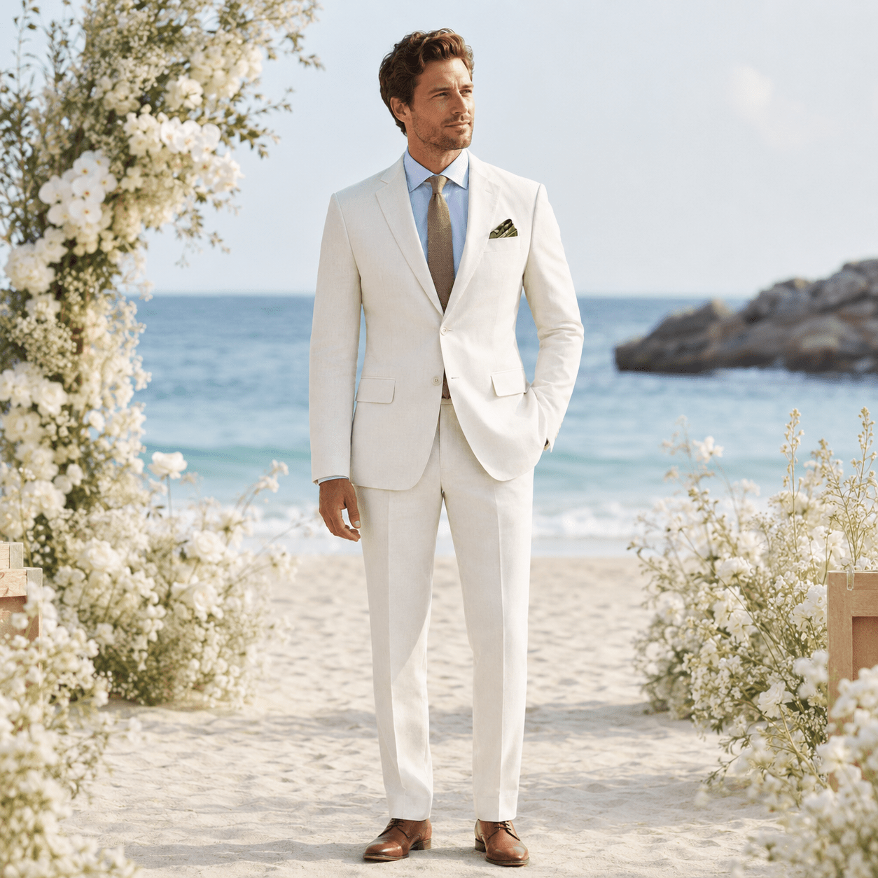 Men's White Linen Blend Modern Fit 2-Piece Suit - Upscale Men's Fashion