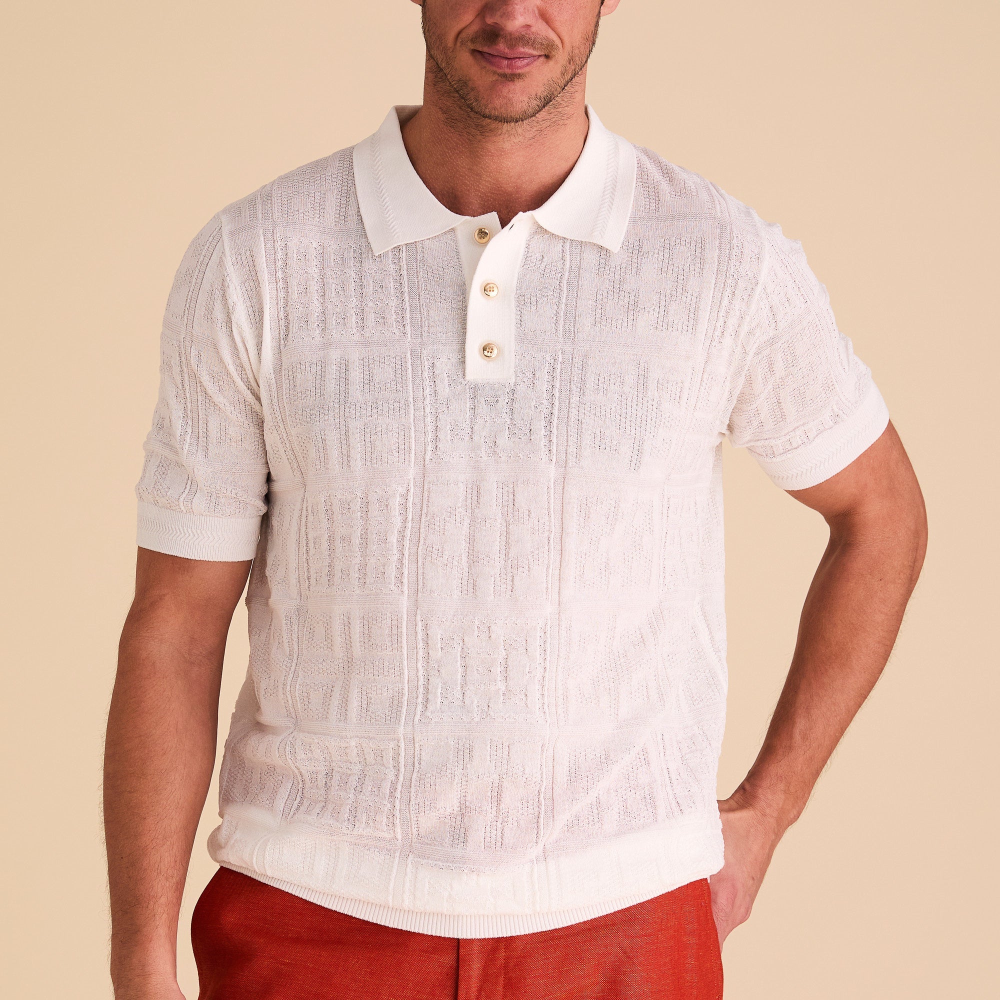 White Regular Fit Short Sleeve Knit Polo