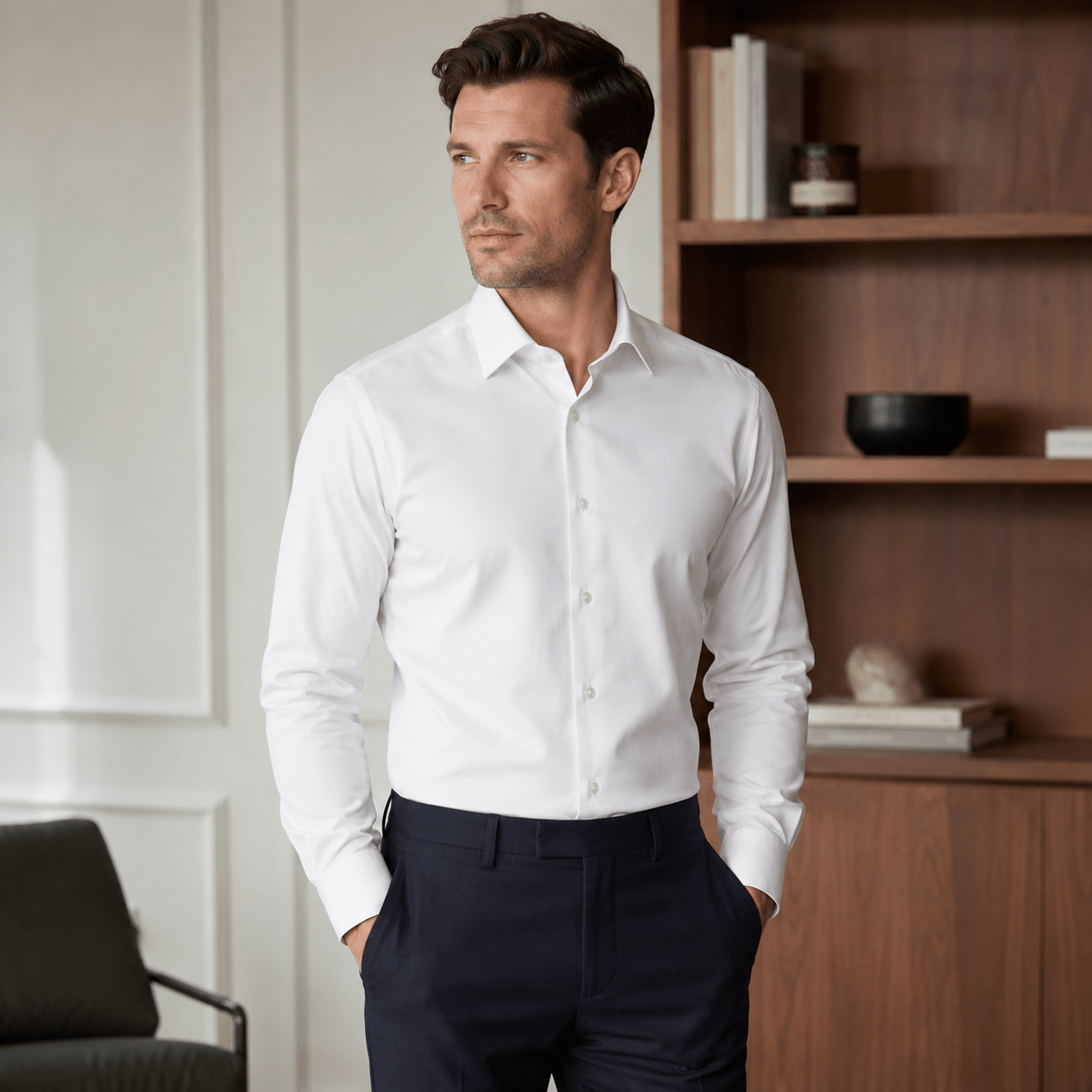 Slim Fit Dress Shirt, White - Upscale Men's Fashion