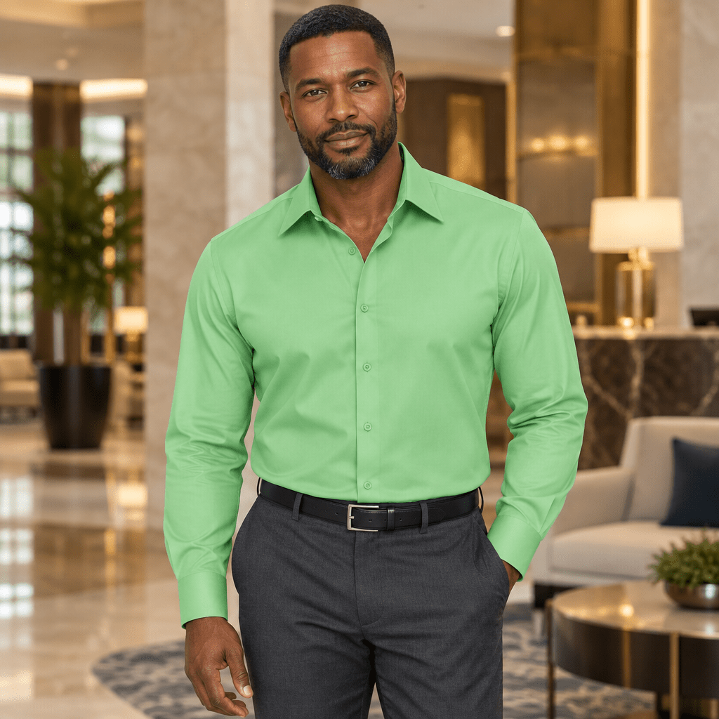 Men's Basic Dress Shirt with Convertible Cuff -Color Mint - Upscale Men's Fashion