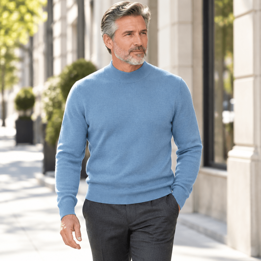 Mock Neck Sweater Color Mist Blue - Upscale Men's Fashion