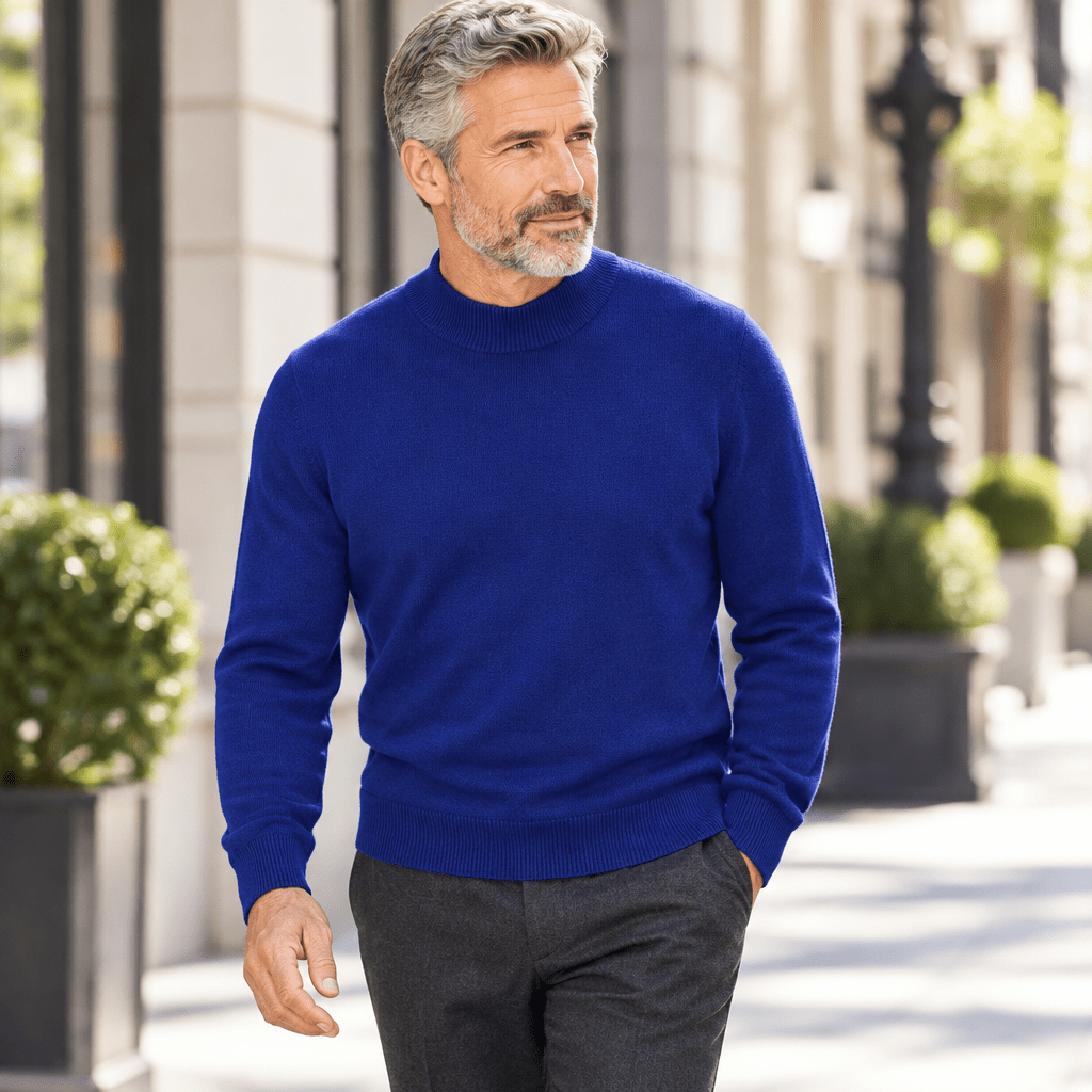 Mock Neck Sweater Color Royal Blue - Upscale Men's Fashion