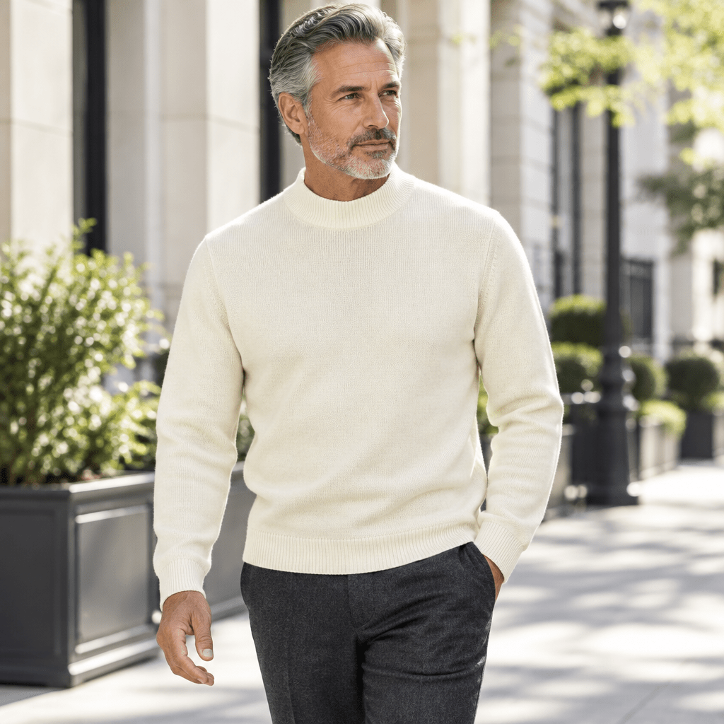Mock Neck Sweater Color Off White - Upscale Men's Fashion