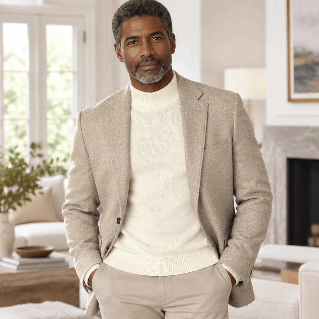 Mock Neck Sweater Color Off White - Upscale Men's Fashion