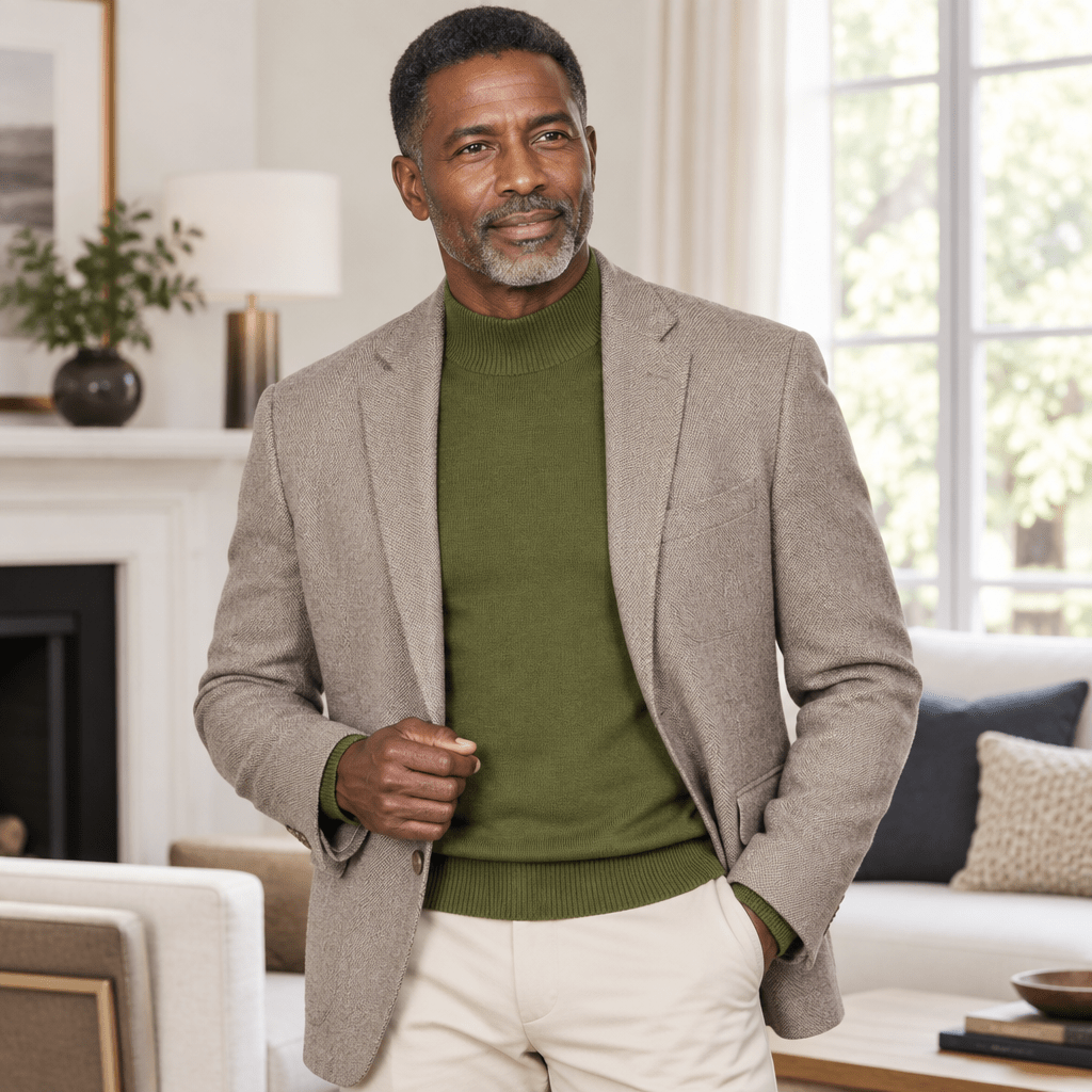 Mock Neck Sweater Color Olive - Upscale Men's Fashion