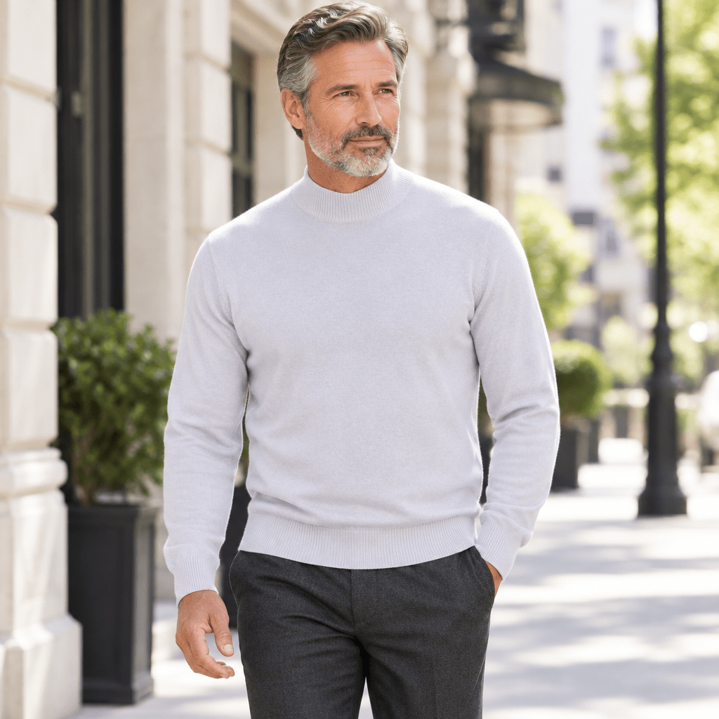 Mock Neck Sweater Color White - Upscale Men's Fashion